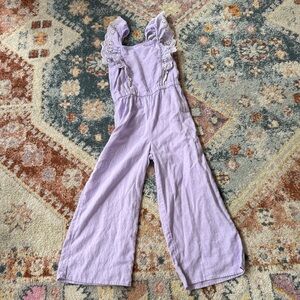 Old Navy Girls 8 Medium Linen Jumpsuit Easter Lavender Purple Ruffle